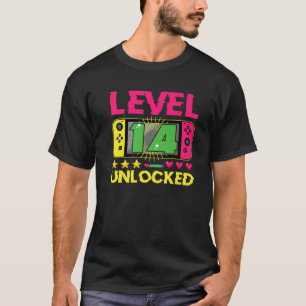 Camiseta 14 Birthday Boy Level 14 Desbloqueado Video Gamer