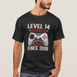 Camiseta 14 Birthday Boy Nível 14 Desbloqueado Incrível 2