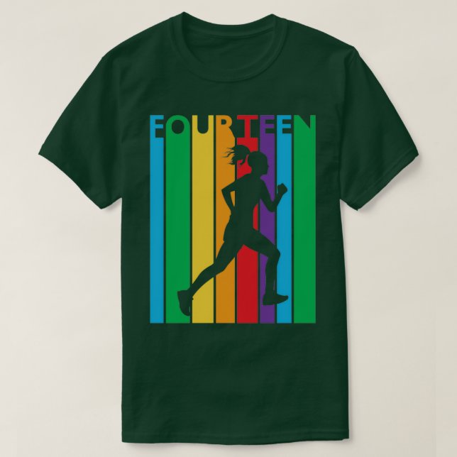 Camiseta 14 Birthday Gift Fourn Colorful Running 14 Anos (Frente do Design)