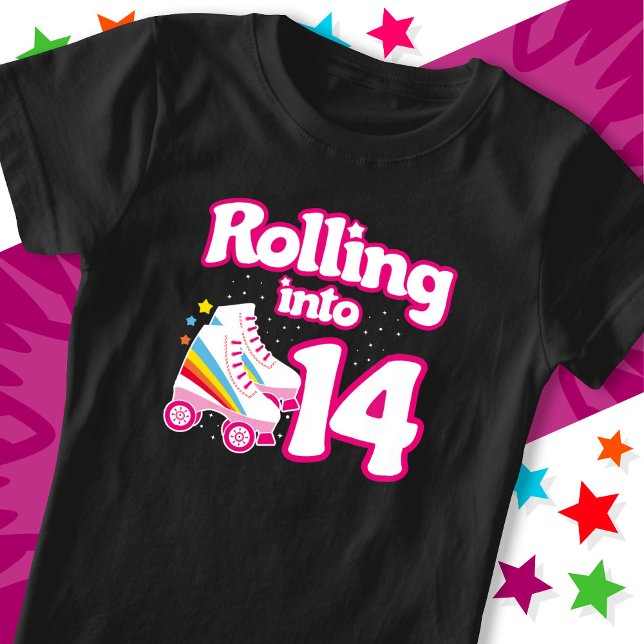 Camiseta 14 Birthday Roller Skating 14 Anos Antiga Skate (Criador carregado)