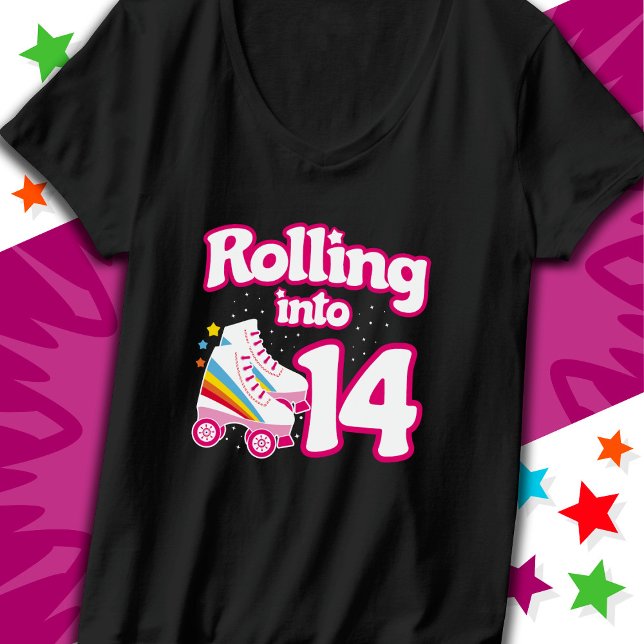 Camiseta 14 Birthday Roller Skating 14 Anos Antiga Skate (Criador carregado)
