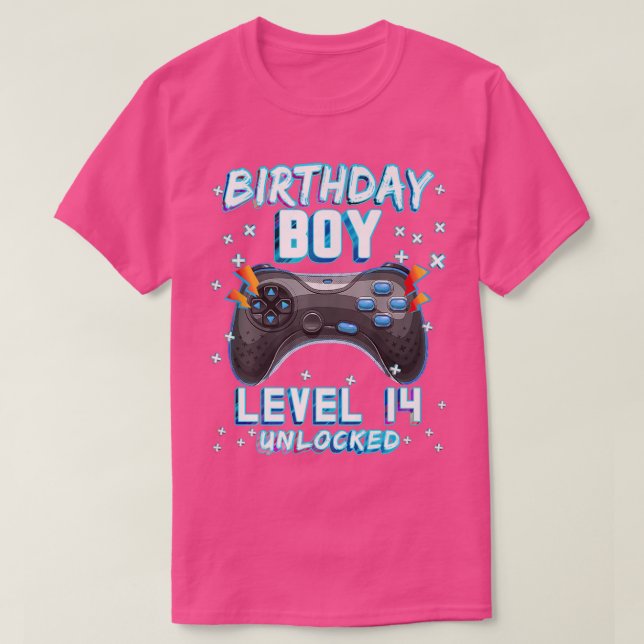 Camiseta 14 de Jogos de Vídeo Aniversário Gamer Boys Nível  (Frente do Design)