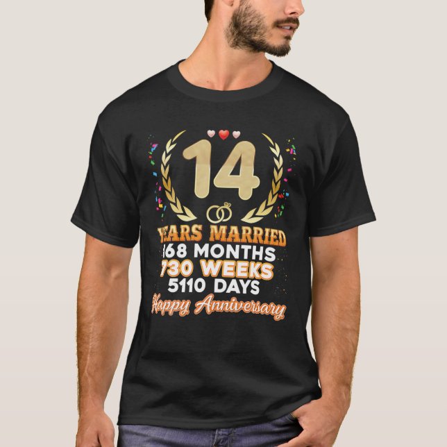 Camiseta 14 Years Married Happy 14Th Wedding Anniversary Co (Frente)
