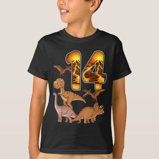 Camiseta 14th Birthday Dinosaur T-rex 14 Years Old Birthday (Frente)