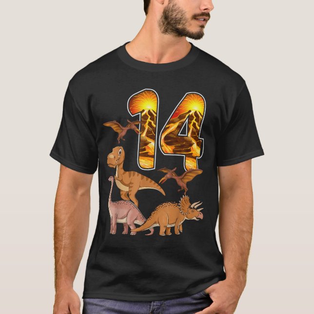 Camiseta 14th Birthday Dinosaur T-rex 14 Years Old Birthday (Frente)