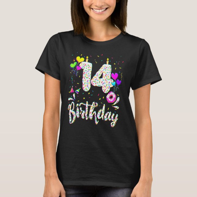 Camiseta 14th Birthday Girl Tee 14 Years Old Bday Doughnut  (Frente)
