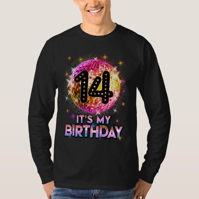 Camiseta 14th Birthday Outfit For Girls 1970s Retro Ball Di (Frente)
