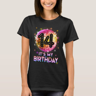 Camiseta 14th Birthday Outfit For Girls 1970s Retro Ball Di