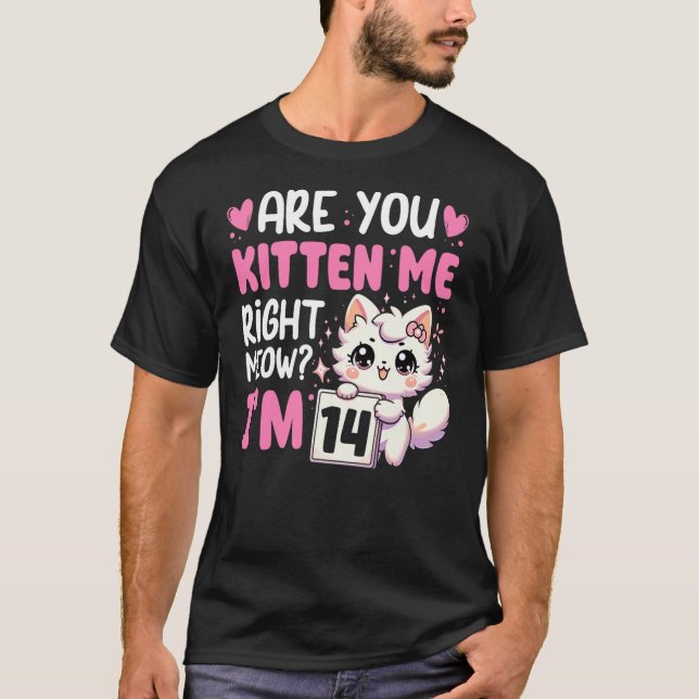 Camiseta 14th Birthday Shirt Girls 14yr 14 Year Old Kitten  (Frente)