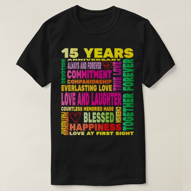 Camiseta 15 anos de aniversário do Casamento Feliz (Frente do Design)