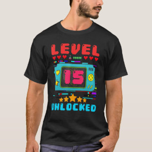 Camiseta 15 Birthday Boy Level 15 Desbloqueado Video Gamer