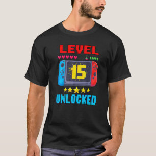 Camiseta 15 Birthday Boy Level 15 Desbloqueado Video Gamer