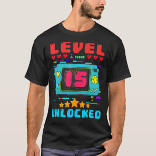Camiseta 15 Birthday Boy Level 15 Desbloqueado Video Gamer