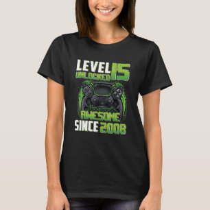 Camiseta 15 Birthday Boy Nível 15 Desbloqueado Incrível 200