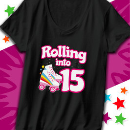 Camiseta 15 Birthday Roller Skating 15 Anos Antiga Skate