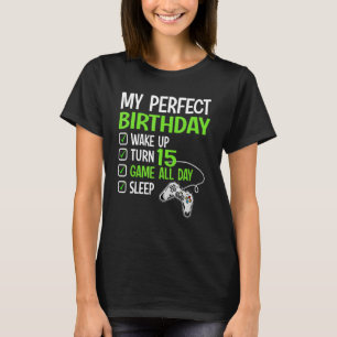 Camiseta 15 Perfeito Aniversário Gaming De 15 Anos
