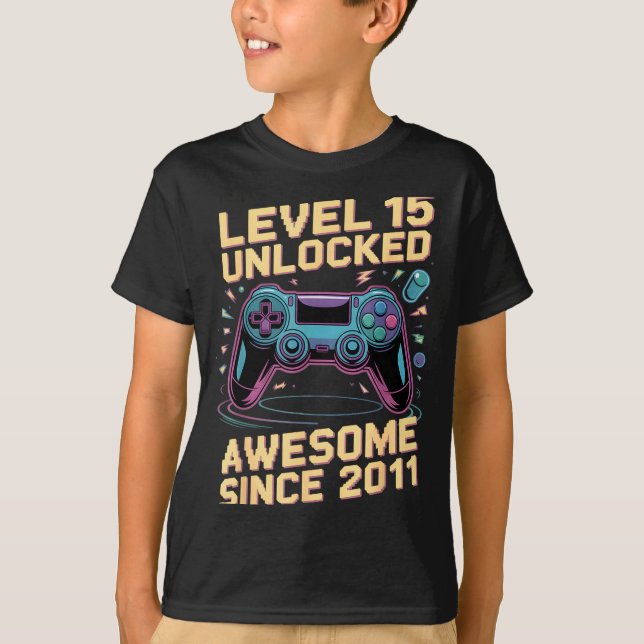 Camiseta 15th Birthday Boy Gift Level 15 Gamer 2011 15 Year (Frente)