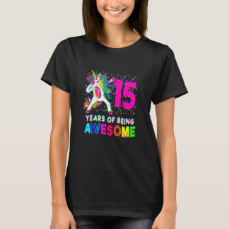 Camiseta 15th Birthday Dabbing Unicorn Party 15 Years Old