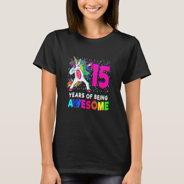 Camiseta 15th Birthday Dabbing Unicorn Party  15 Years Old  (Frente)