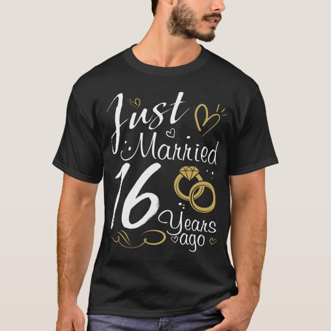 Camiseta 16º aniversário de casamento. Recem casados 16 ano (Frente)