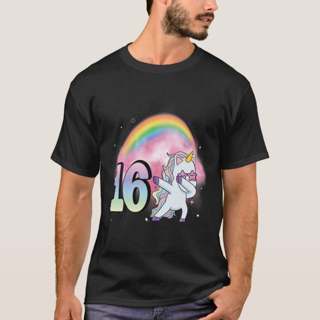 Camiseta 16º aniversário Festa de Dabbing Unicorn Girl 16 A (Frente)