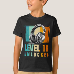 Camiseta 16º Aniversário Jogo Jogador de Vídeo Nível 16 Des
