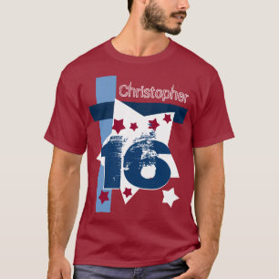 Camiseta 16º ANIVERSÁRIO VERMELHO BRANCO AZUL Personalizado