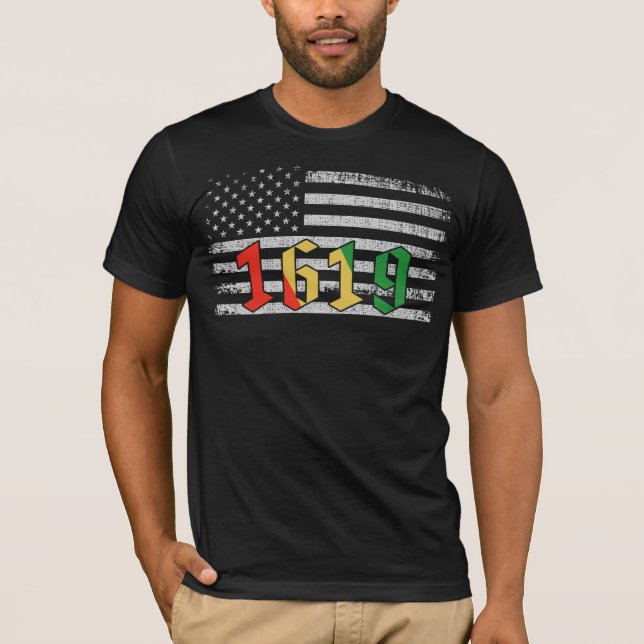 Camiseta 1619 História Nossos Ancestrais do Orgulho African (Frente)