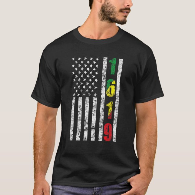 Camiseta 1619 Nossos Ancestrais Orgulho Africano Americano  (Frente)