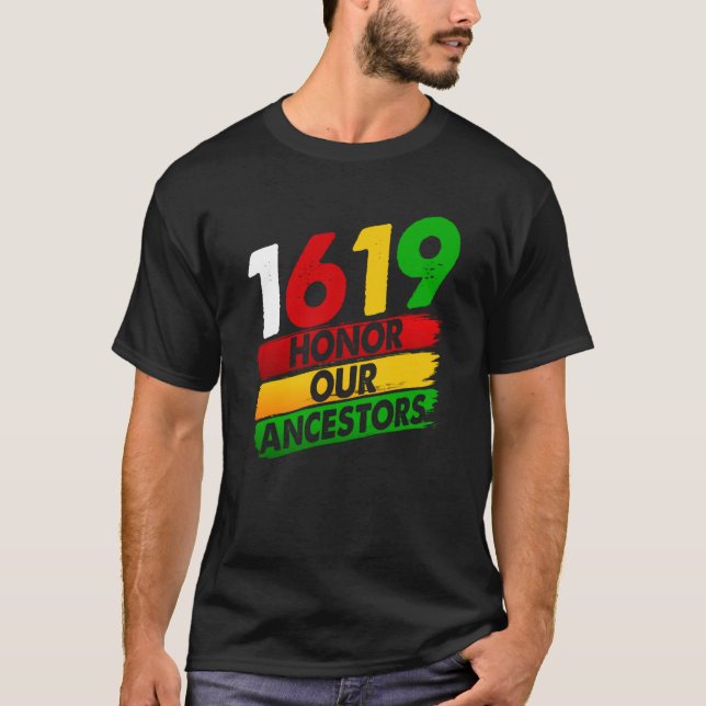 Camiseta 1619 Nossos Ancestrais Orgulho Africano Americano  (Frente)