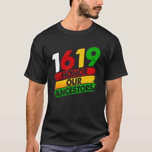 Camiseta 1619 Nossos Ancestrais Orgulho Africano Americano  (Frente)