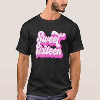 Camiseta 16.º Aniversário Retro Vintage Hot Pink Girl Sweet