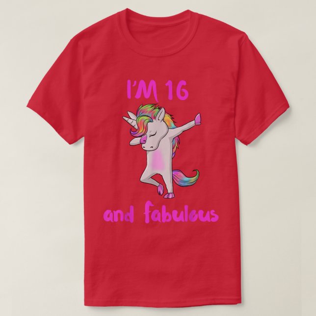 Camiseta 16 e fabulosas e doces meninas unicorn dab dan (Frente do Design)