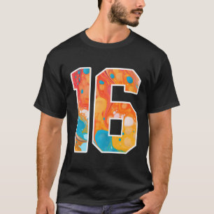 Camiseta 16 Números Coloridos Da Equipe Esportiva Frente E