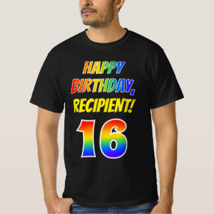 Camiseta 16.o aniversário — Negrito, Divertido, Arco-Ír