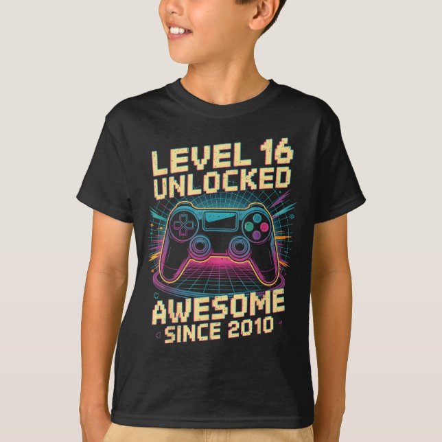 Camiseta 16 Year Old Boy Level 16 Gamer 2010 16th Birthday  (Frente)
