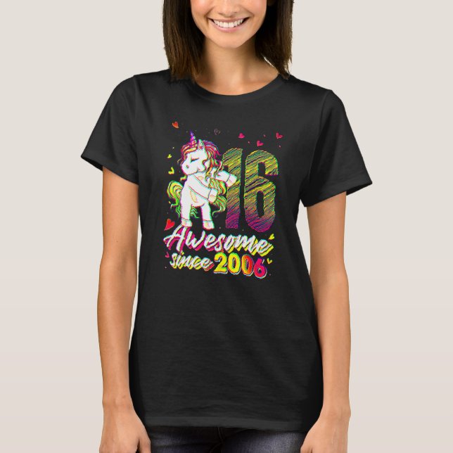 Camiseta 16 Years Old Unicorn Flossing 16th Birthday Unicor (Frente)