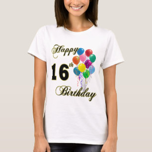 Camiseta 16o t-shirt feliz do aniversário