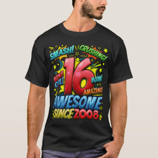 Camiseta 16th Birthday Comic Style Awesome since 2008 16 Ye