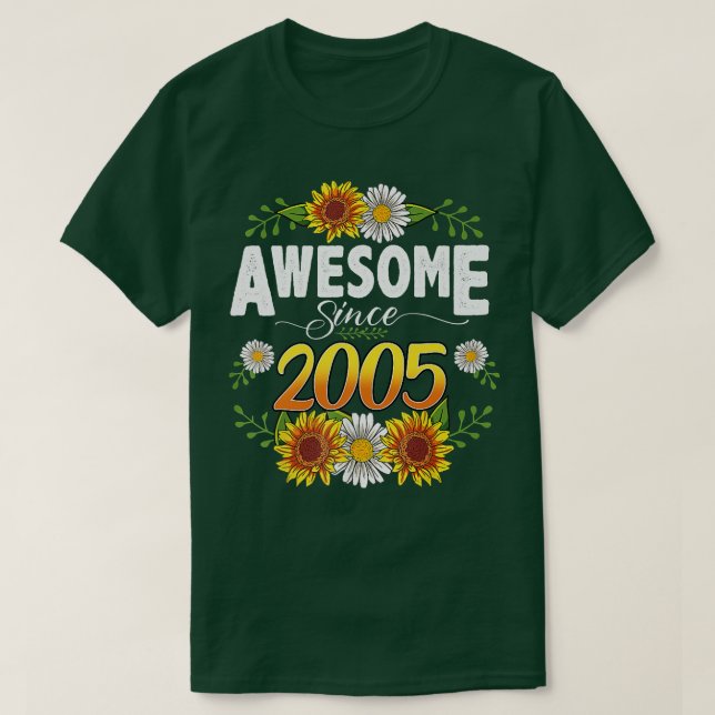 Camiseta 17º Aniversário Incrível desde 2005 Floral Thanksg (Frente do Design)
