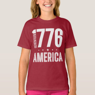 Camiseta 1776 América tipografia histórica liberdade branca
