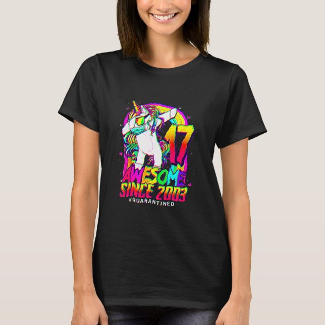 Camiseta 17 Years Old 17 In Quarantine Unicorn Dabbing 17th (Frente)