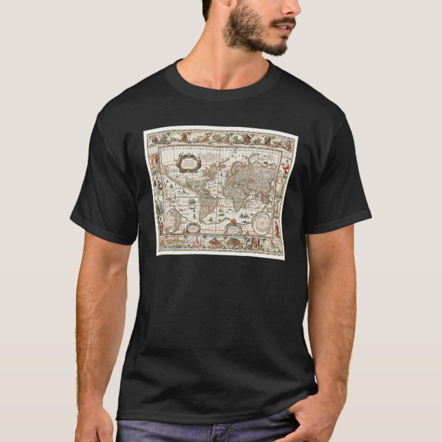 CAMISETA 17TH CENTURY ANTIQUE WORLD MAP HISTORY GEOGRAPHY E (Frente)