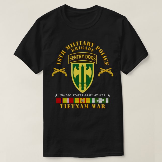 Camiseta 18ª MP Brigade Sentry Dogs Tab Vietnam w VN SVC (Frente do Design)