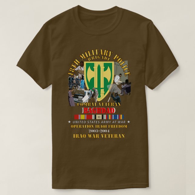 Camiseta 18º MP Bde Iraque Vet w BAGHDAD OIF 20034 IRAQ SVC (Frente do Design)