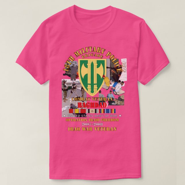 Camiseta 18º MP Bde Iraque Vet w BAGHDAD OIF 20072008 IRAQ  (Frente do Design)
