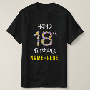 Camiseta 18.o aniversário: Flores Número "18" + Nome