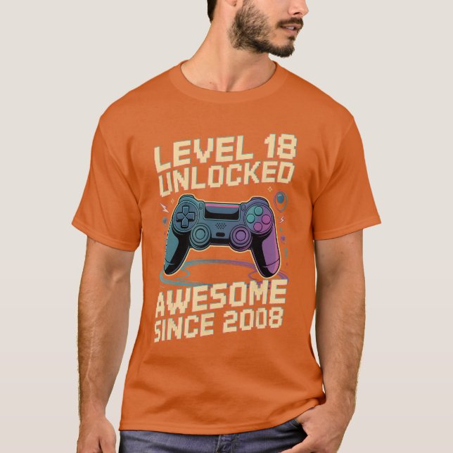 Camiseta 18th Birthday Boy Gift Level 18 Gamer 2008 18 Year (Frente)
