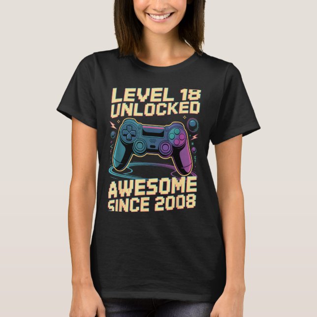 Camiseta 18th Birthday Boy Gift Level 18 Gamer 2008 18 Year (Frente)