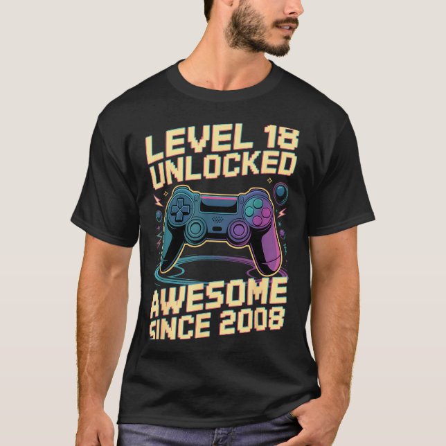 Camiseta 18th Birthday Boy Gift Level 18 Gamer 2008 18 Year (Frente)